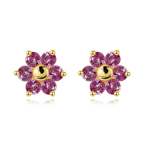 Náušnice zo 14K zlata s ružovými zafírmi v tvare kvetu