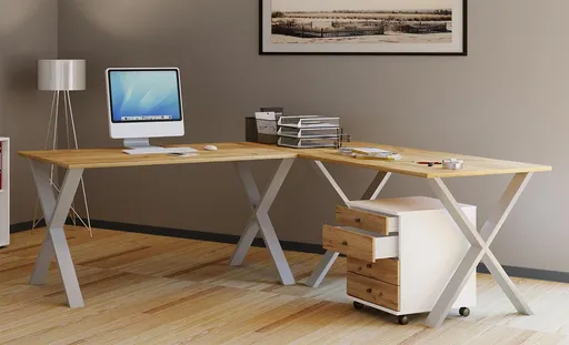 VCM Rohový stůl Lona 220x190x80 X-nohy, dub medový