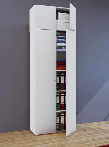 VCM Víceúčelová skříň Vandol I s dvířky včetně horního nástavce, bílá