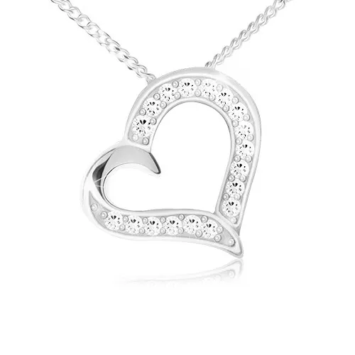 Náhrdelník - retiazka a prívesok obrysu srdca, číre zirkóny, striebro 925