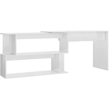 Rohový písací stôl biely vysoký lesk 200 × 50 × 76 cm drevotrieska 801104