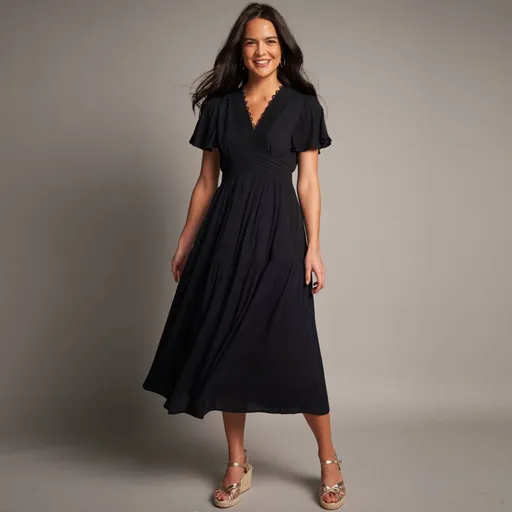 Rozšírené krepónové dlhé šaty s macramé