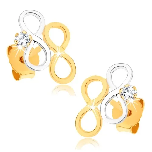 Zlaté náušnice 9K so symbolmi nekonečna a čírym zirkónom