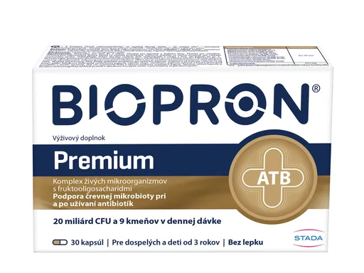 Biopron Premium probiotiká a prebiotiká pri a po užívaní antibiotík 30 toboliek
