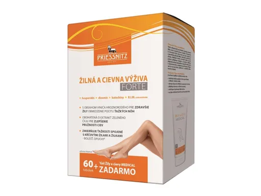 Priessnitz Žilná a cievna výživa Forte 60 kapsúl + Gél na žily a cievy DE LUXE 125 ml 1 set