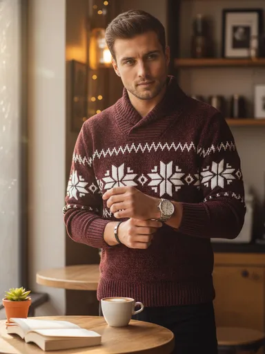 Pánsky bordový sveter so snehovými vločkami Dstreet WX2271