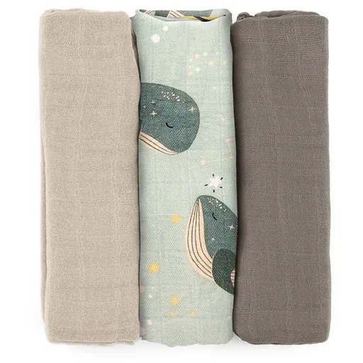 Petite&Mars Moussy látkové plienky Whale Song 68 x 68 cm 3 ks