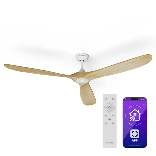 Klarstein Bahama Breeze Smart Stropný ventilátor , lopatky rotora z masívneho dreva, diaľkové ovládanie + ovládanie pomocou aplikácie