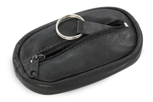 Čierna kožená zipsová kľúčenka 619-0366-60