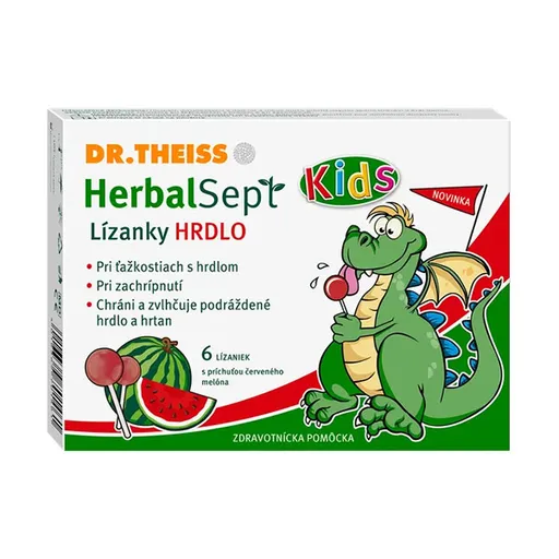 Dr.Theiss HerbalSept Kids HRDLO Lízanky s príchuťou červeného melóna 6ks