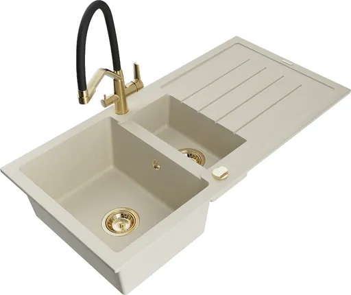 MEXEN/S MEXEN/S - Andres granitový drez s odkvapkávačom vrátane batérie Duo, béžová 6515-69-671701-57-G