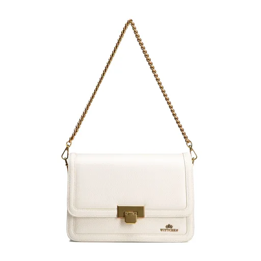 Kožená kabelka crossbody s retiazkou krémová 100-4E-206-0