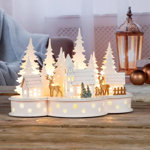 Haushalt international LED Dřevěná dekorace Vánoční vesnička