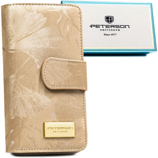 Dámska béžová kožená peňaženka v zvislej orientácii s RFID ochranou a 16 priehradkami na karty