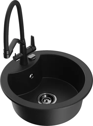 MEXEN/S MEXEN/S - Diego granitový drez 1-miska vrátane batérie Duo, čierna 6512-77-671701-70-B