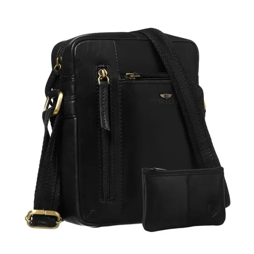 Pánska čierna kožená taška cez plece Peterson – elegantná s viacerými zipsovými vreckami