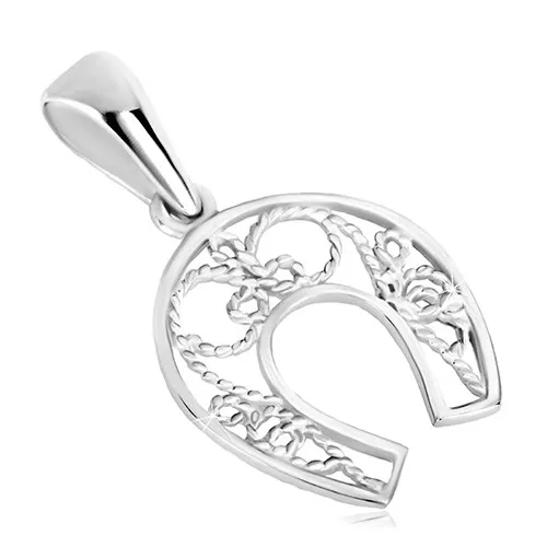 Strieborný prívesok 925 - podkova pre šťastie, tenké lanko, symetrický motív