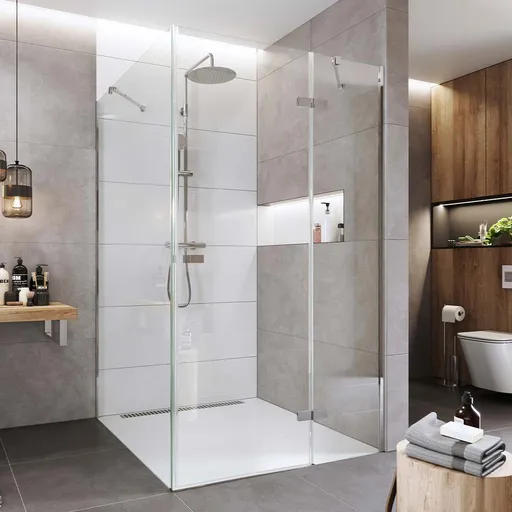 Mereo Sprchovací kút, Novea, štvorec, pántový, 80x80 cm, chróm ALU, sklo Číre, dvere pravé a pevný diel CK10114ZP