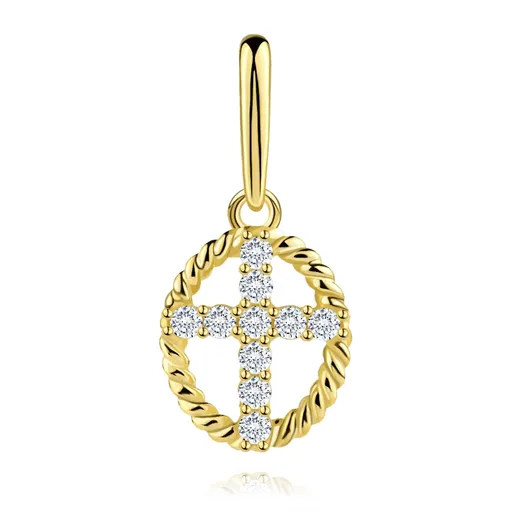 Zlatý prívesok 9K so zirkónovým krížom v oválnom leme