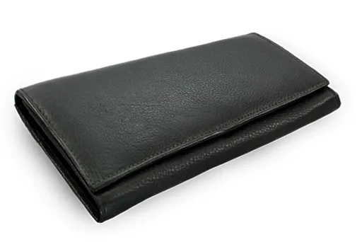 Čierna dámska listová kožená peňaženka s poklopom 511-2018-60