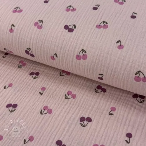 Dvojitá gázovina/mušelín Fruits cherry soft rose