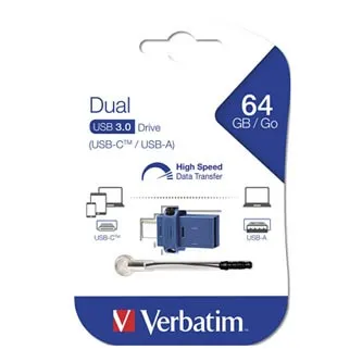 Verbatim USB flash disk OTG, USB 3.0, 64GB, Dual, modrý, 49967, USB A/USB C, s poutkom