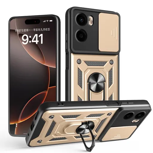 RING CAMERA Kryt s držiakom pre Motorola Moto G05 / Moto E15 zlatý