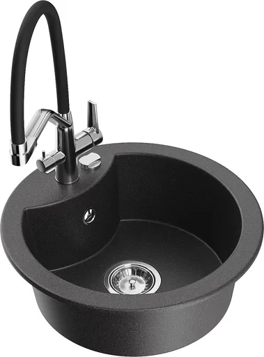 MEXEN/S MEXEN/S - Diego granitový drez 1-miska vrátane batérie Duo, čierna kropenatá 6512-76-671701-07