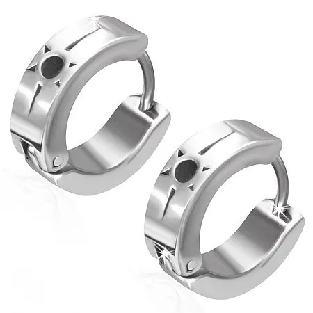 Kĺbové náušnice z ocele 316L, strieborná farba, čierne slniečko, zárez