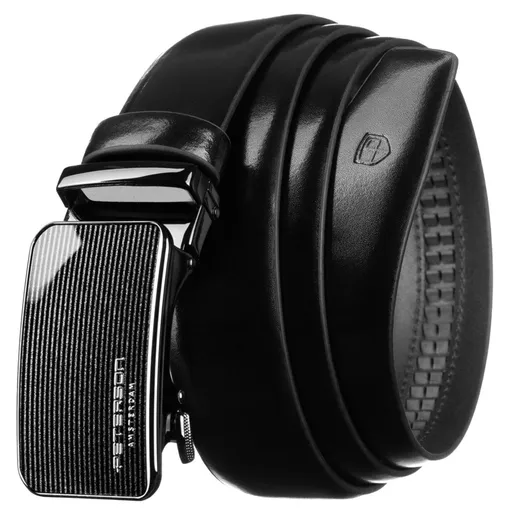 Pánsky kožený opasok – čierny, automatická pracka v striebornej farbe Peterson