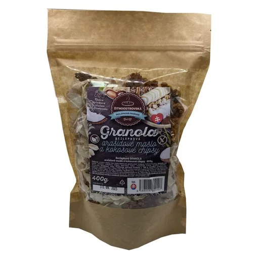 ŽITNOOSTROVSKÁ BEZLEPKOVÁ PEKÁREŇ Granola arašidy-kokosové chipsy 400 g