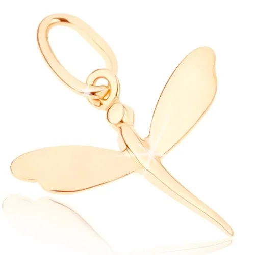 Zlatý prívesok 375 - malá ligotavá vážka so zrkadlovolesklými krídlami
