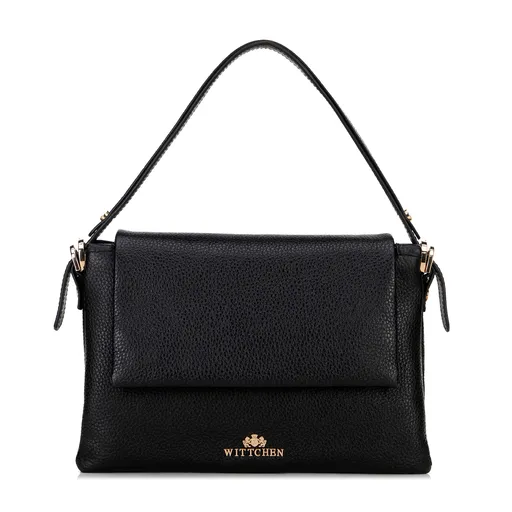 Dámska trojpriehradková kožená kabelka cez rameno čierna 100-4E-811-1