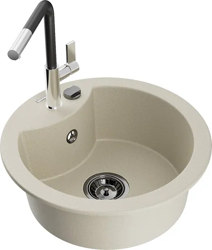 MEXEN/S MEXEN/S - Diego granitový drez 1-miska vrátane batérie Flora, béžová 6512-69-670401-07-B