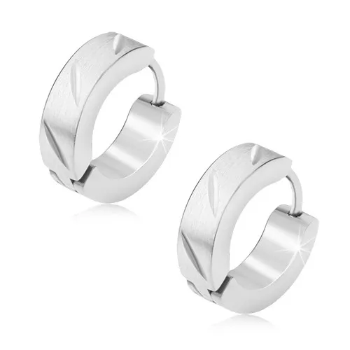 Okrúhle oceľové náušnice, saténový povrch so zrniečkovými zárezmi