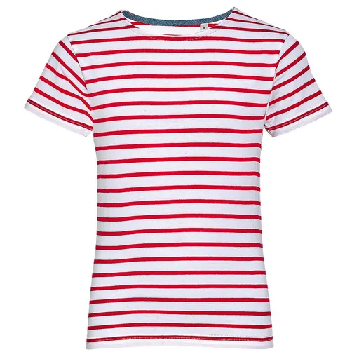 SOL'S Detské pásikavé tričko Miles - Biela / červená | 14 rokov (154/164)