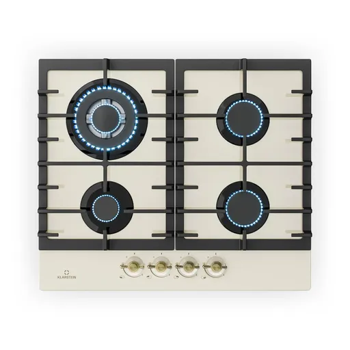 Klarstein Victoria 4, plynová varná doska, 4 horáky, sklokeramika, slonovinová