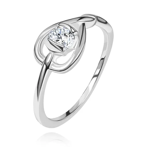 Prsteň zo striebra 925 - prekrížená silueta srdca so zirkónom - Veľkosť: 58 mm