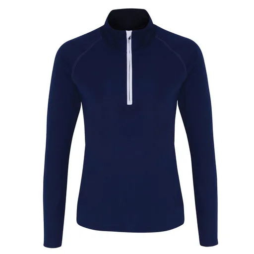 TriDri® Dámske tričko s dlhým rukávom a 1/4 zipsom - Tmavomodrá / biela | L