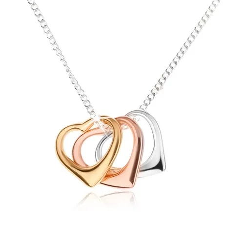 Náhrdelník - tri kontúry srdca a retiazka z drobných očiek, striebro 925