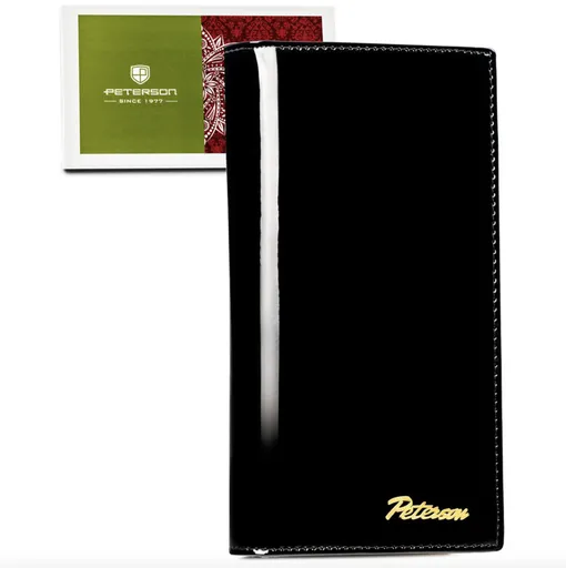 Veľká, kožená, vertikálna dámska peňaženka v čiernej farbe s magnetickým zapínaním - Peterson