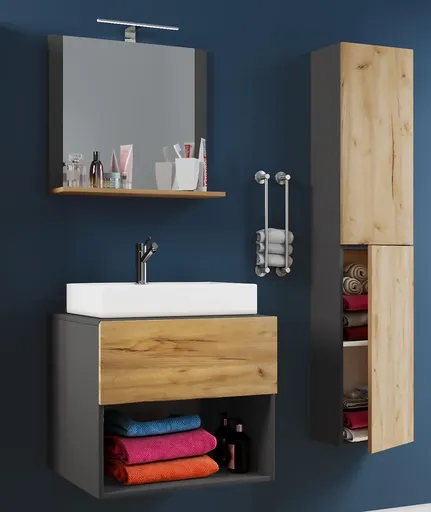 VCM 4dílná umyvadlová skříňka Lendas II 60 cm včetně zrcadla a vysoké skříňky, antracitová