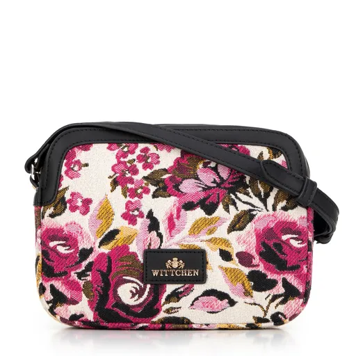 Dámska crossbody z žakáru a ekokože bielo-ružová