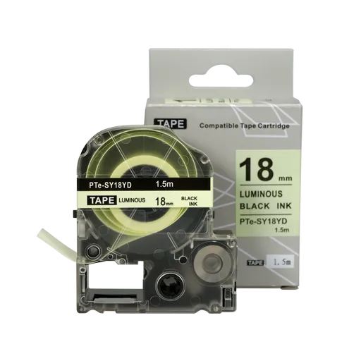 Brother TZe-SY18YD, 18mm x 1,5m, černý tisk / luminiscenční bílý podklad, kompatibilní páska