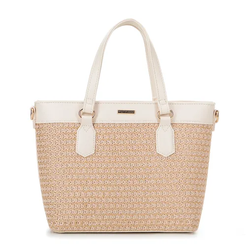 Dámska kabelka z ekokože a výpletu béžovo-krémová 100-4Y-409-90