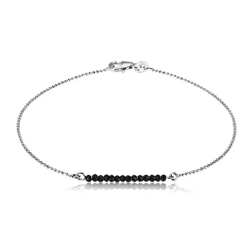 Náramok, striebro 925 - brúsené zirkóny čiernej farby a guličková retiazka