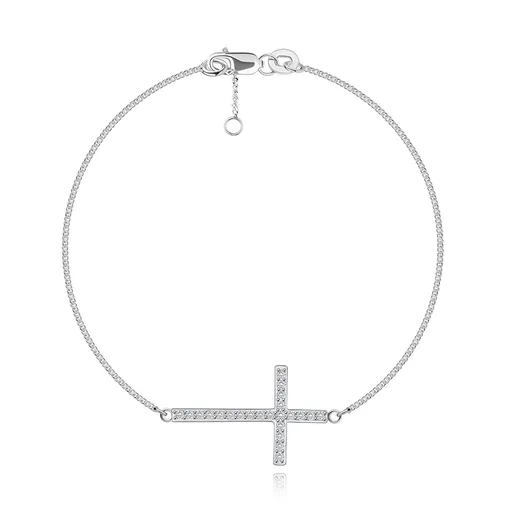 Náramok zo striebra 925 - latinský kríž zdobený čírymi zirkónmi