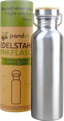 Pandoo Nerezová fľaša na vodu s bambusovým viečkom 750 ml