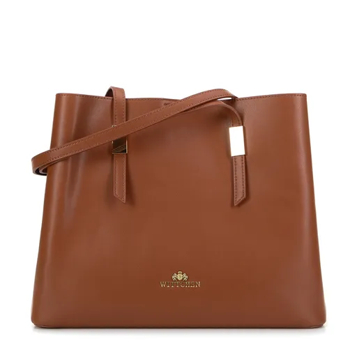 Dámska kožená nákupná kabelka s hnedým kovaním 99-4E-623-5