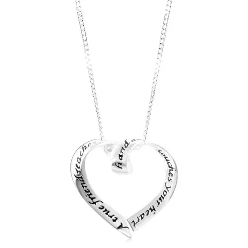 Strieborný náhrdelník 925, ligotavá kontúra srdiečka, čierny nápis